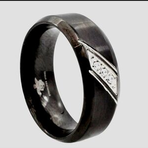 Black Jack Men's Stainless Steel Band with Cubic Zirconia Size 9 NWOT
